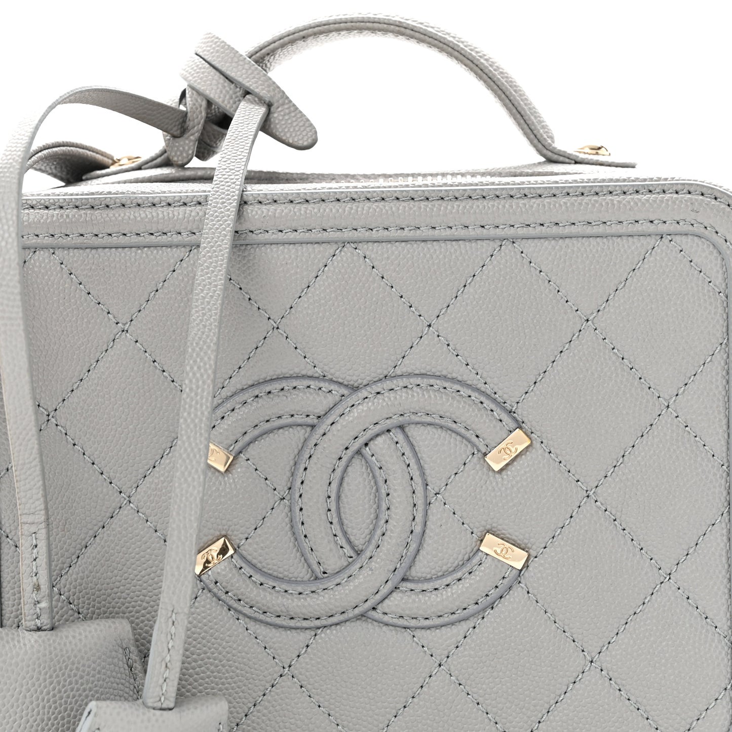 Caviar Quilted Small CC Filigree Vanity Case Grey