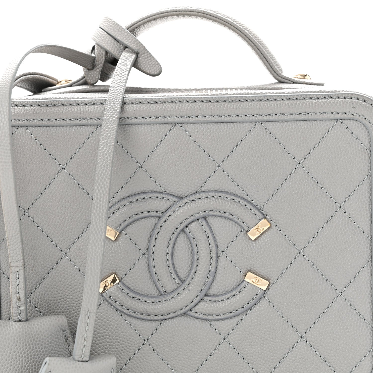 Chanel Caviar Quilted Small CC Filigree Vanity Case Grey 8 of 10