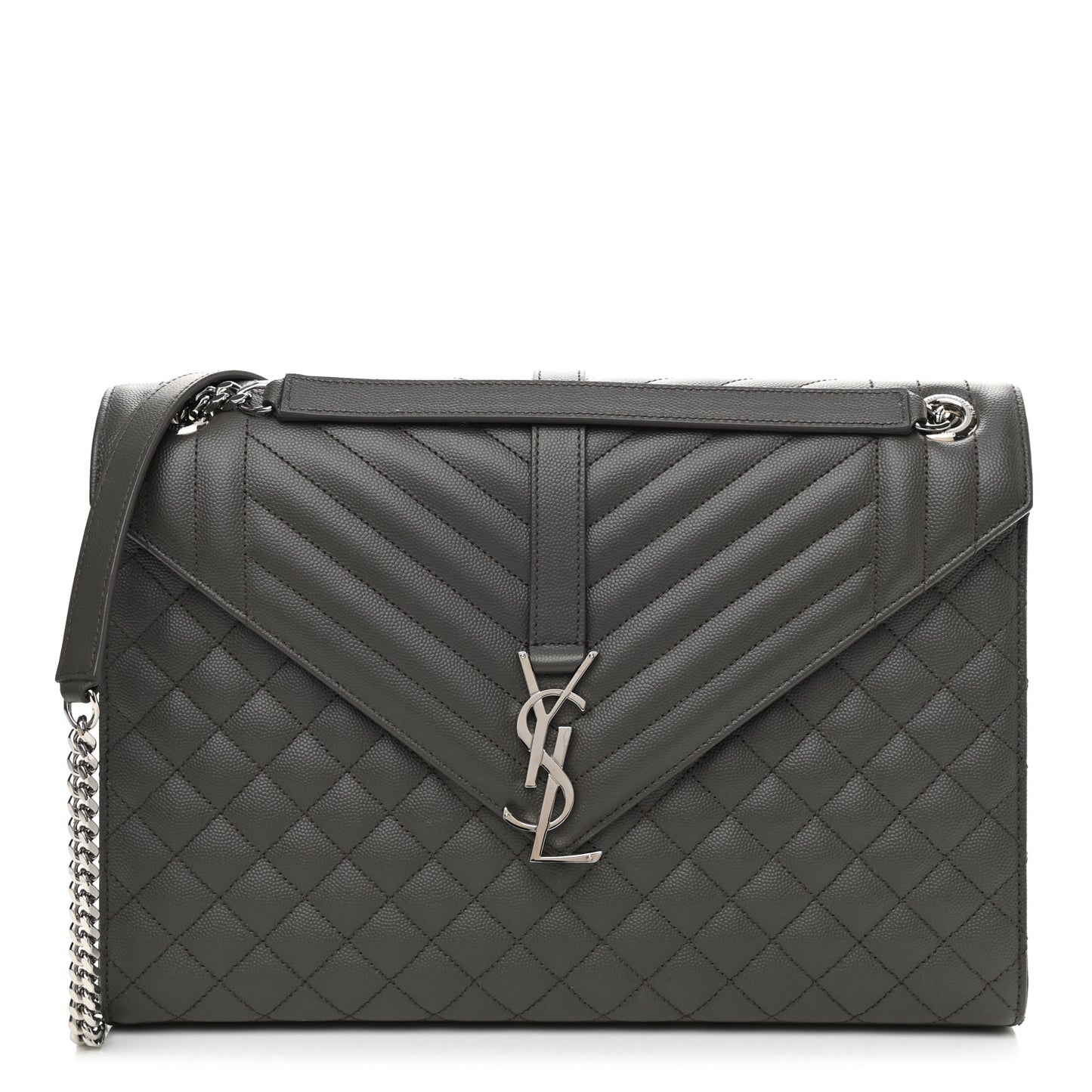 Grain De Poudre Textured Mixed Matelasse Large Triquilt Monogram Satchel Earth