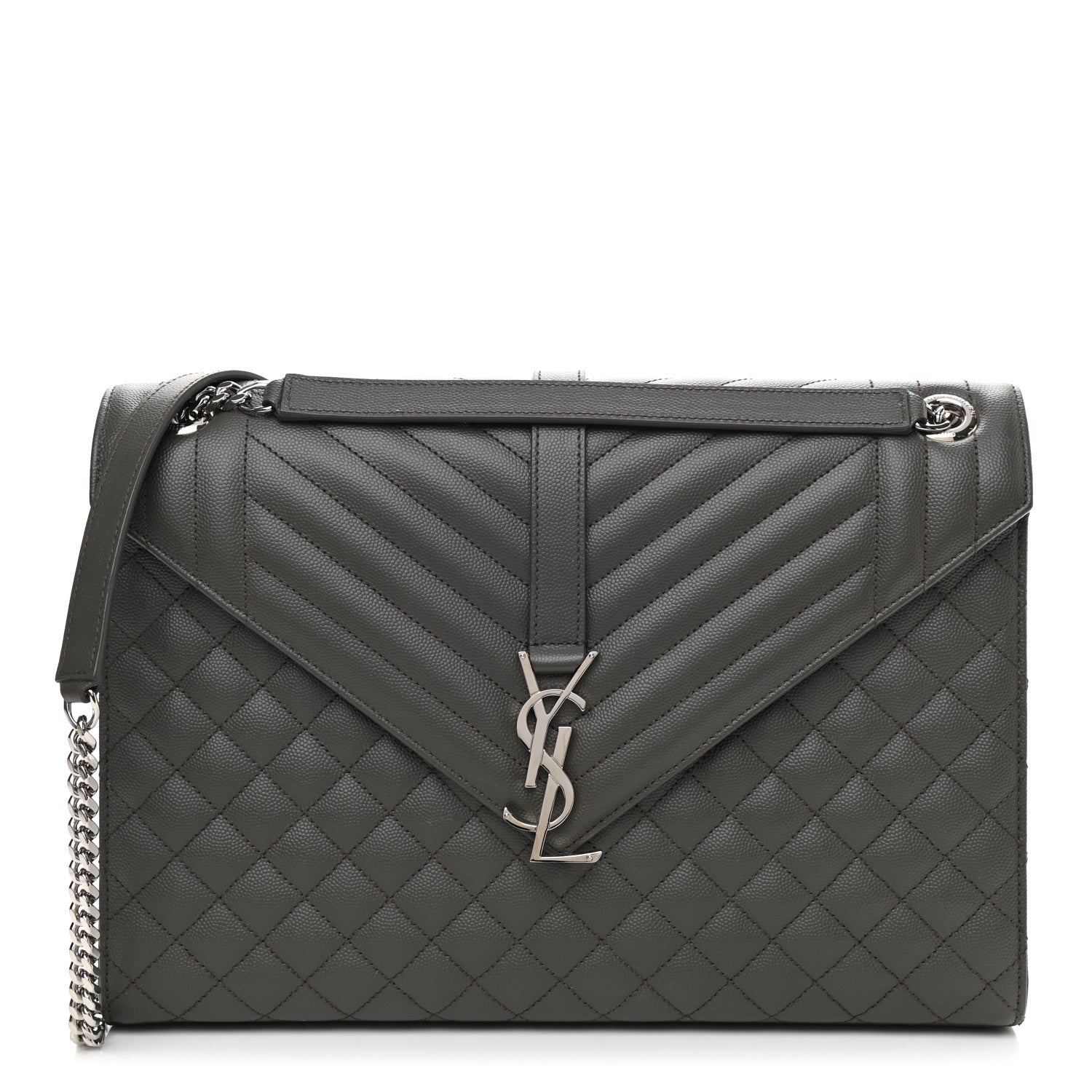 Saint Laurent Grain De Poudre Textured Mixed Matelasse Large Triquilt Monogram Satchel Earth 1 of 9