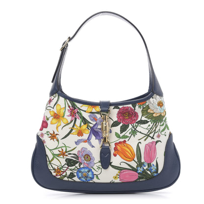 Gucci Canvas Flora Medium Jackie Hobo Blue Agata 1 of 10