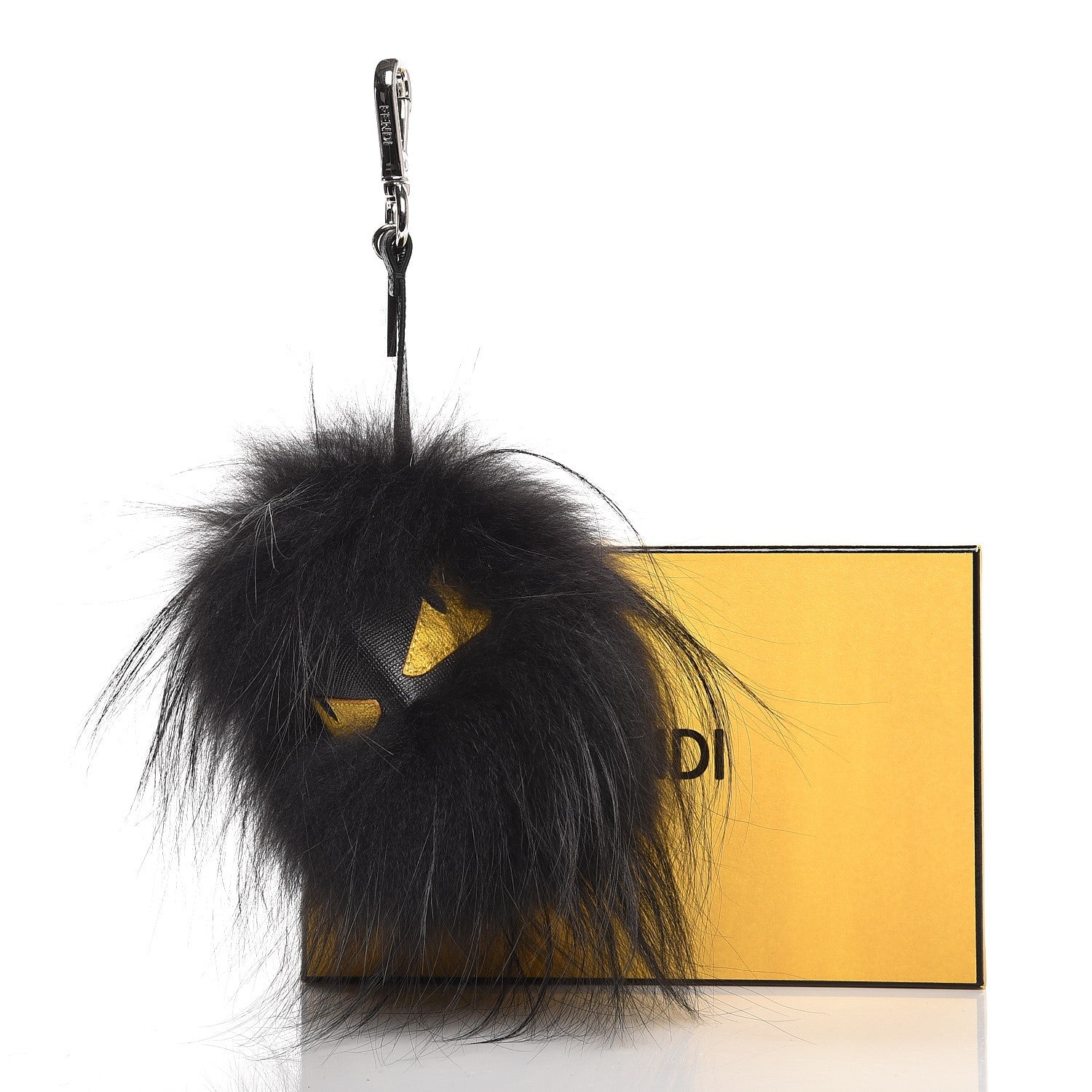 Fendi Vitello Elite Fox Fur Fusto Monster Bag Bug Charm Black Yellow 4 of 4
