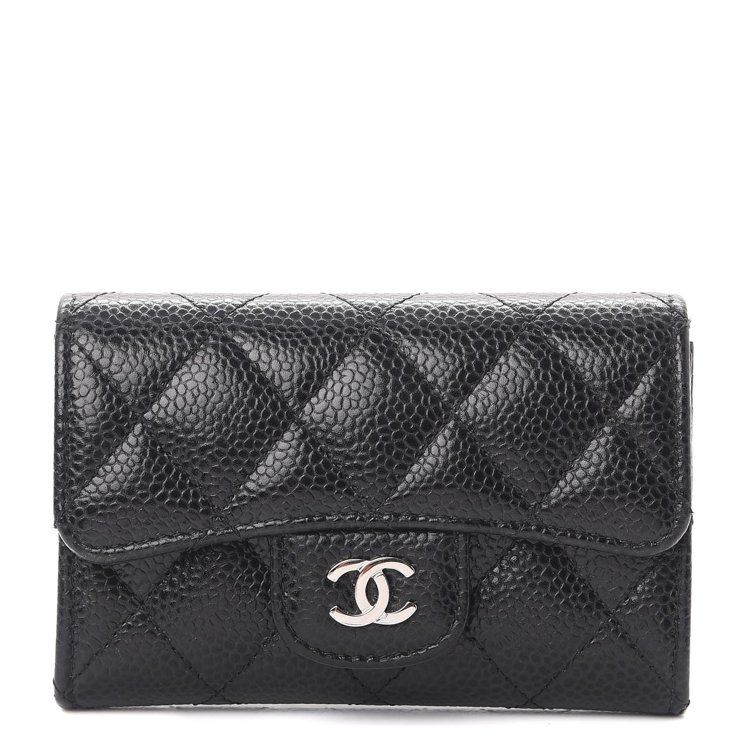 Caviar Quilted Flap Card Holder Black