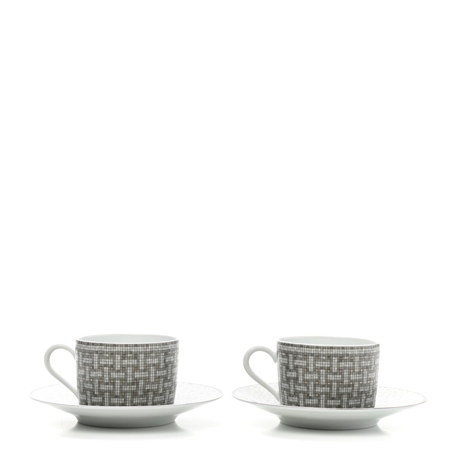 Porcelain Mosaique Au 24 Platine Tea Cup And Saucer Set Of 2 Platinum