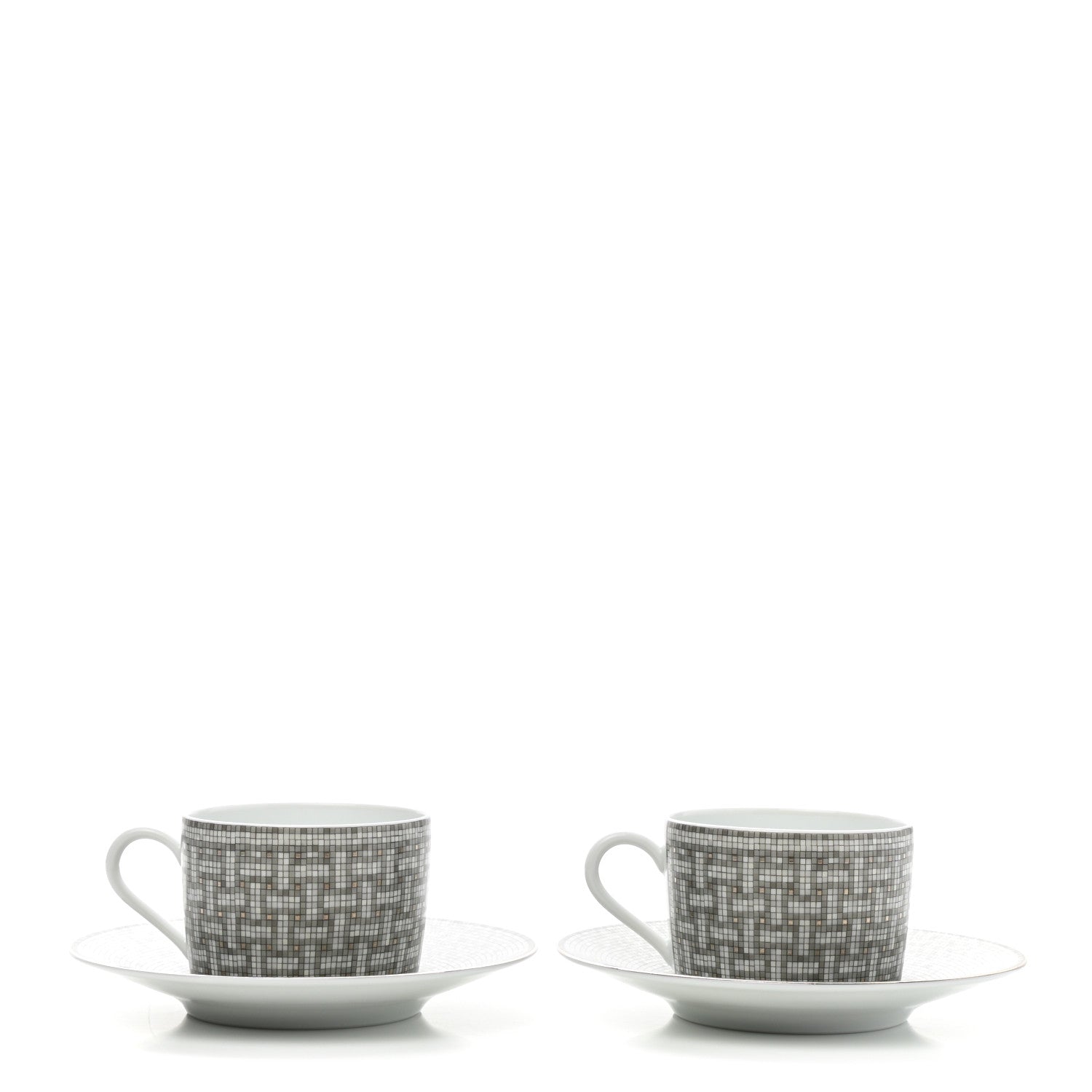 Hermes Porcelain Mosaique Au 24 Platine Tea Cup And Saucer Set Of 2 Platinum 1 of 12