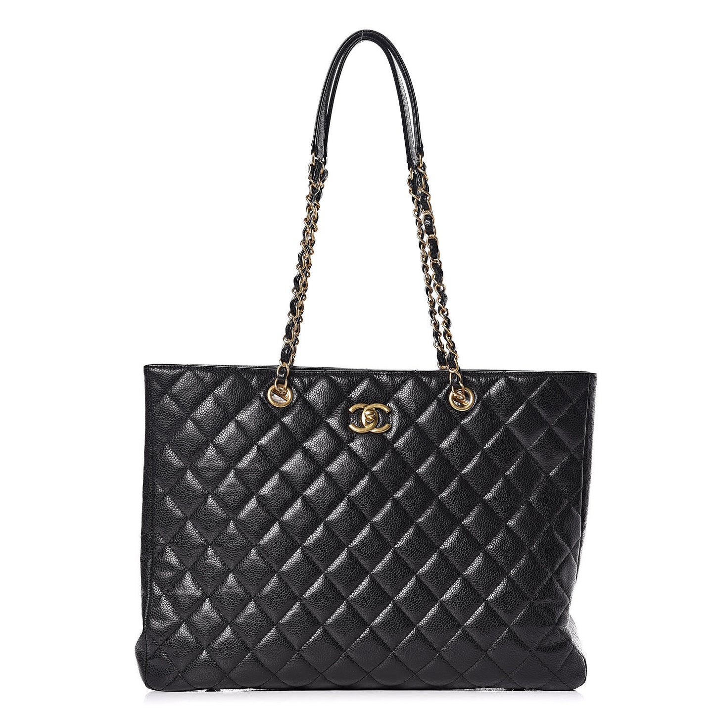 Caviar Quilted Large Classic Shopping Tote Black