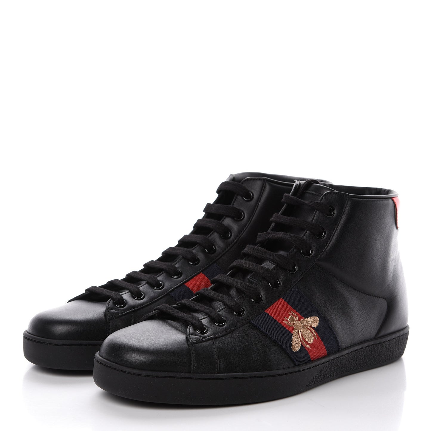 Calfskin Miro Soft Web Bee Embroidered Mens Ace High Top Sneakers 9.5 Black