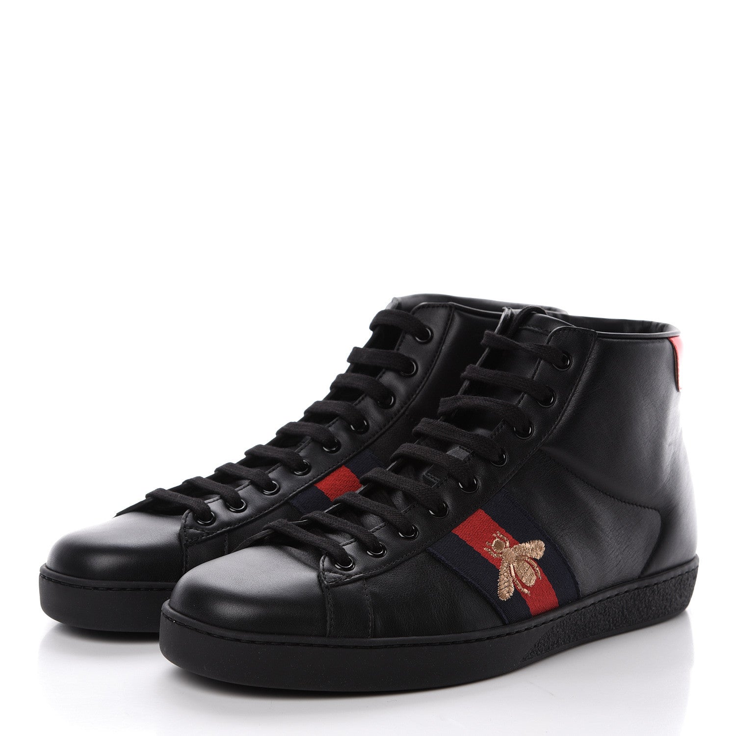 Gucci Calfskin Miro Soft Web Bee Embroidered Mens Ace High Top Sneakers 9.5 Black 3 of 10