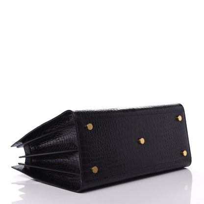Saint Laurent Calfskin Crocodile Embossed Small Sac de Jour Black 4 of 10