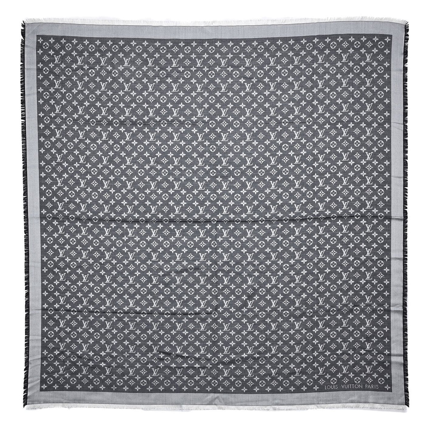 Silk Wool Monogram Denim Shawl Black