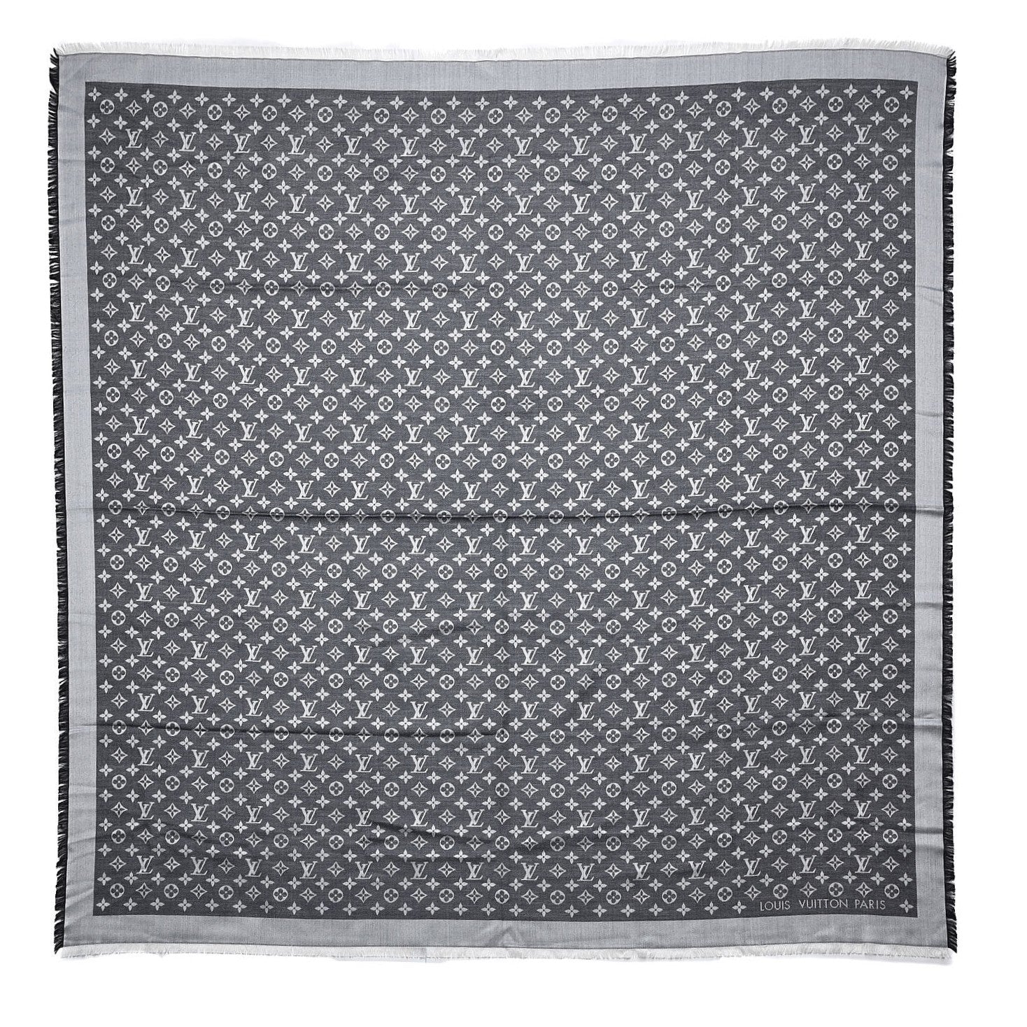 Louis Vuitton Silk Wool Monogram Denim Shawl Black 1 of 4
