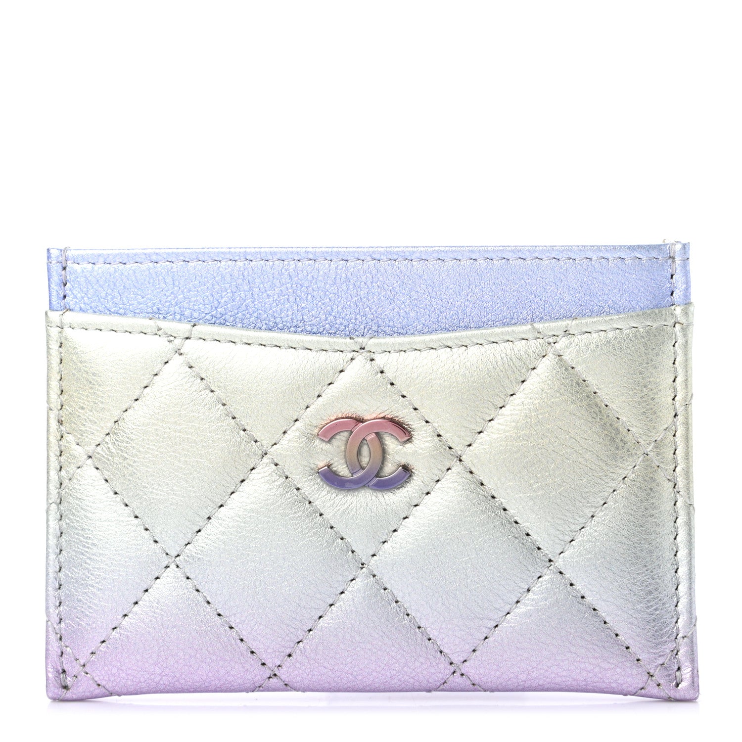 Chanel Gradient Metallic Calfskin Quilted Card Holder Silver Blue Yellow Purple 1 of 8