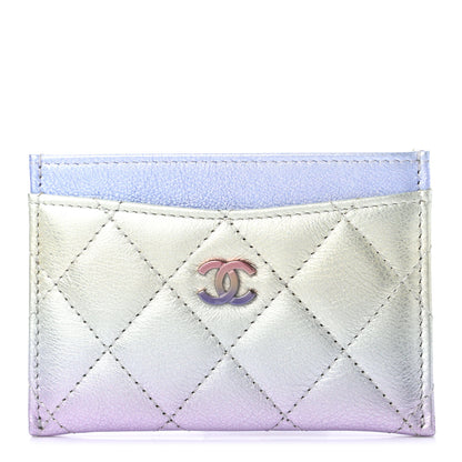 Chanel Gradient Metallic Calfskin Quilted Card Holder Silver Blue Yellow Purple 1 of 8