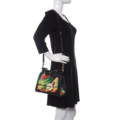 Dolce & Gabbana Dauphine Fruit Print Medium Miss Sicily Satchel Black Mulitcolor 2 of 9