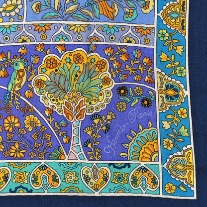 Hermes Cashmere Silk Au Pays Des Oiseaux Fleurs Shawl 140 Marine Turquoise Jaune 3 of 4