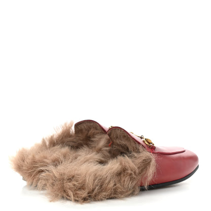 Gucci Betis Glamour Calfskin Fur Womens Princetown Slippers 35.5 Hibiscus Red Naturale 4 of 13