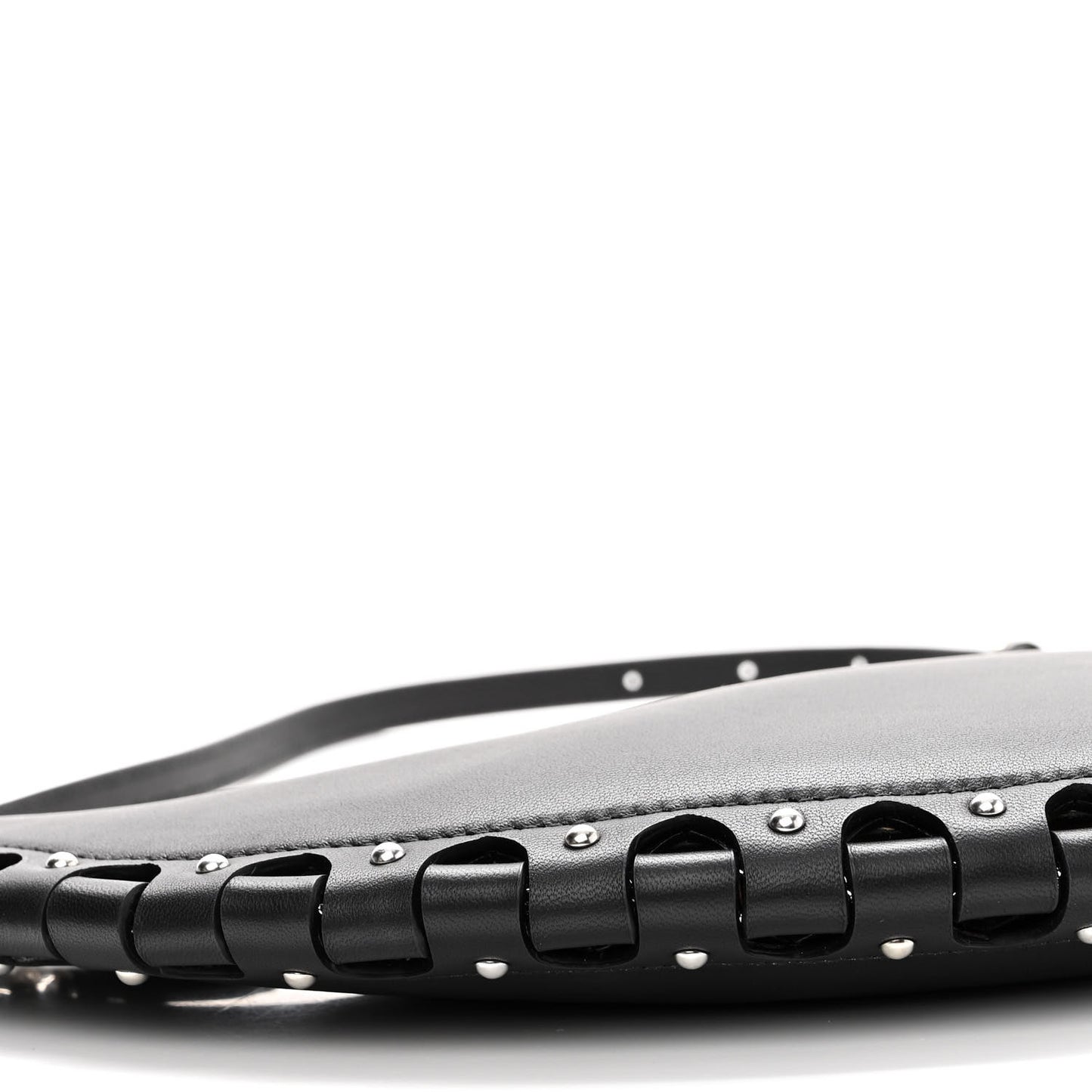 Calfskin Studded Chain Demi Lune Bag Black