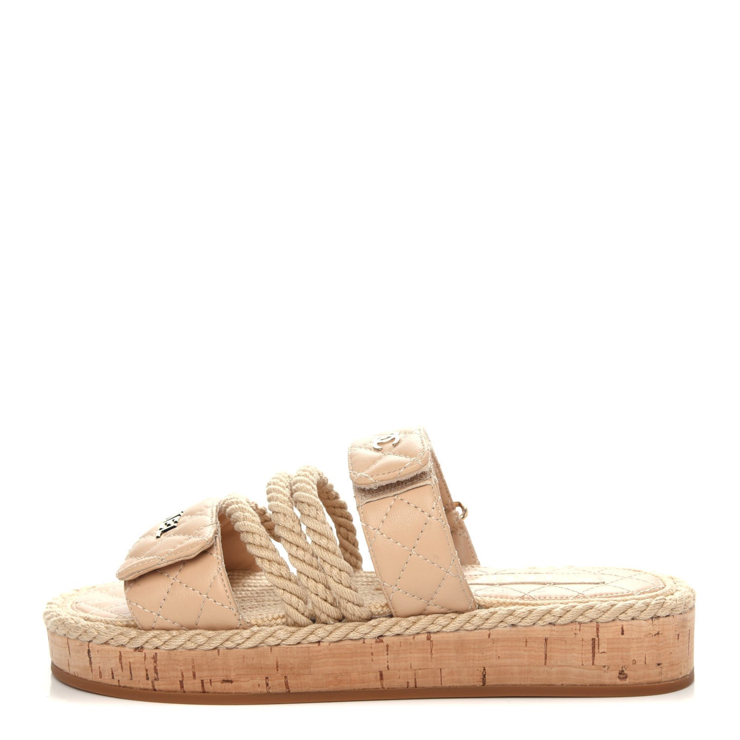 Cord Lambskin Quilted Logo Mules 37 Beige