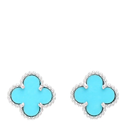 Van Cleef & Arpels 18K White Gold Turquoise Sweet Alhambra Earrings 1 of 5