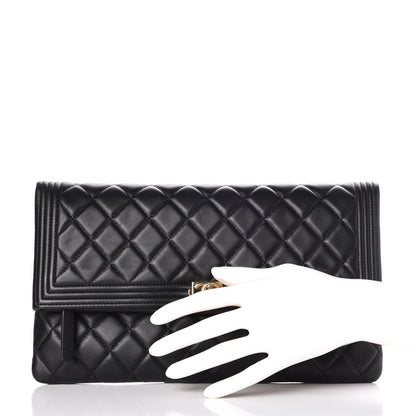 Chanel Lambskin Quilted Beauty CC Boy Clutch Black 2 of 8