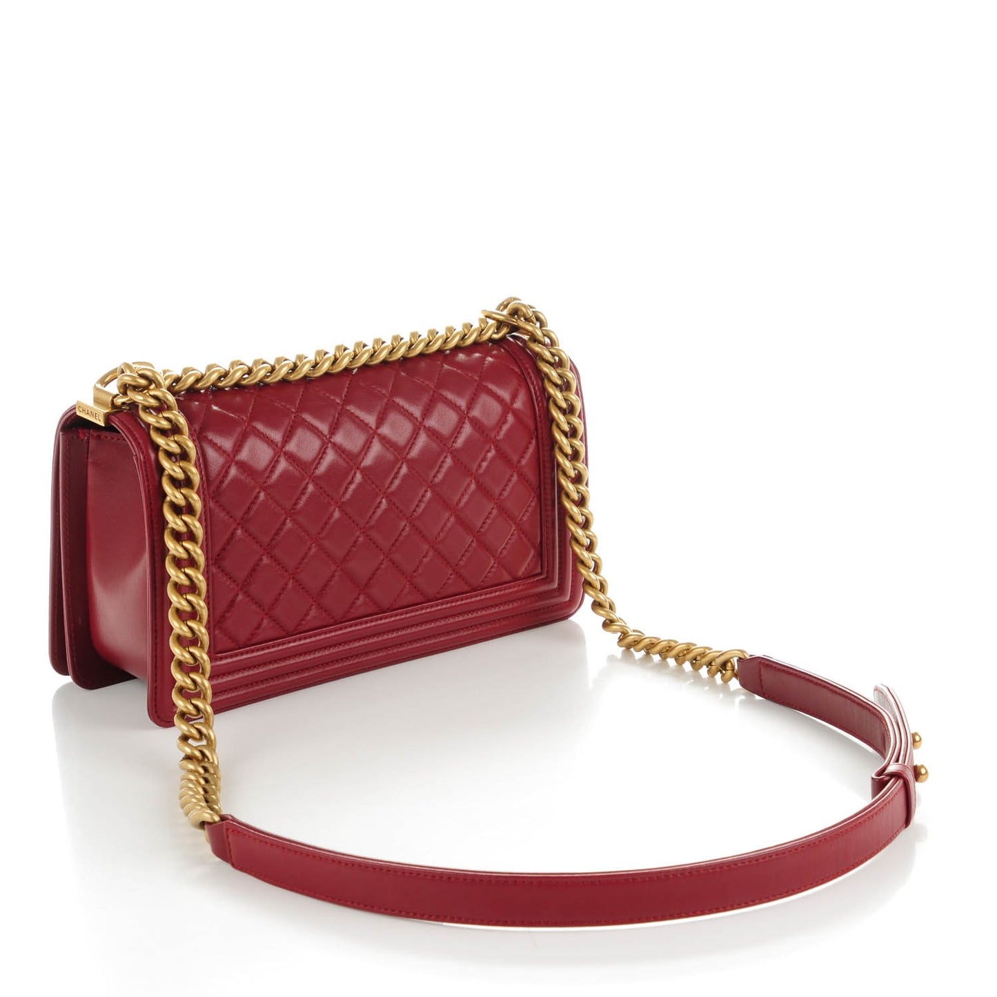 Lambskin Quilted Medium Boy Flap Dark Red