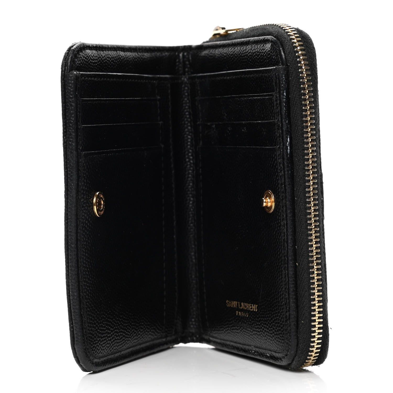 Saint Laurent Grain De Poudre Matelasse Chevron Monogram Compact Zip Around Wallet Black 5 of 6