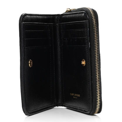 Saint Laurent Grain De Poudre Matelasse Chevron Monogram Compact Zip Around Wallet Black 5 of 6