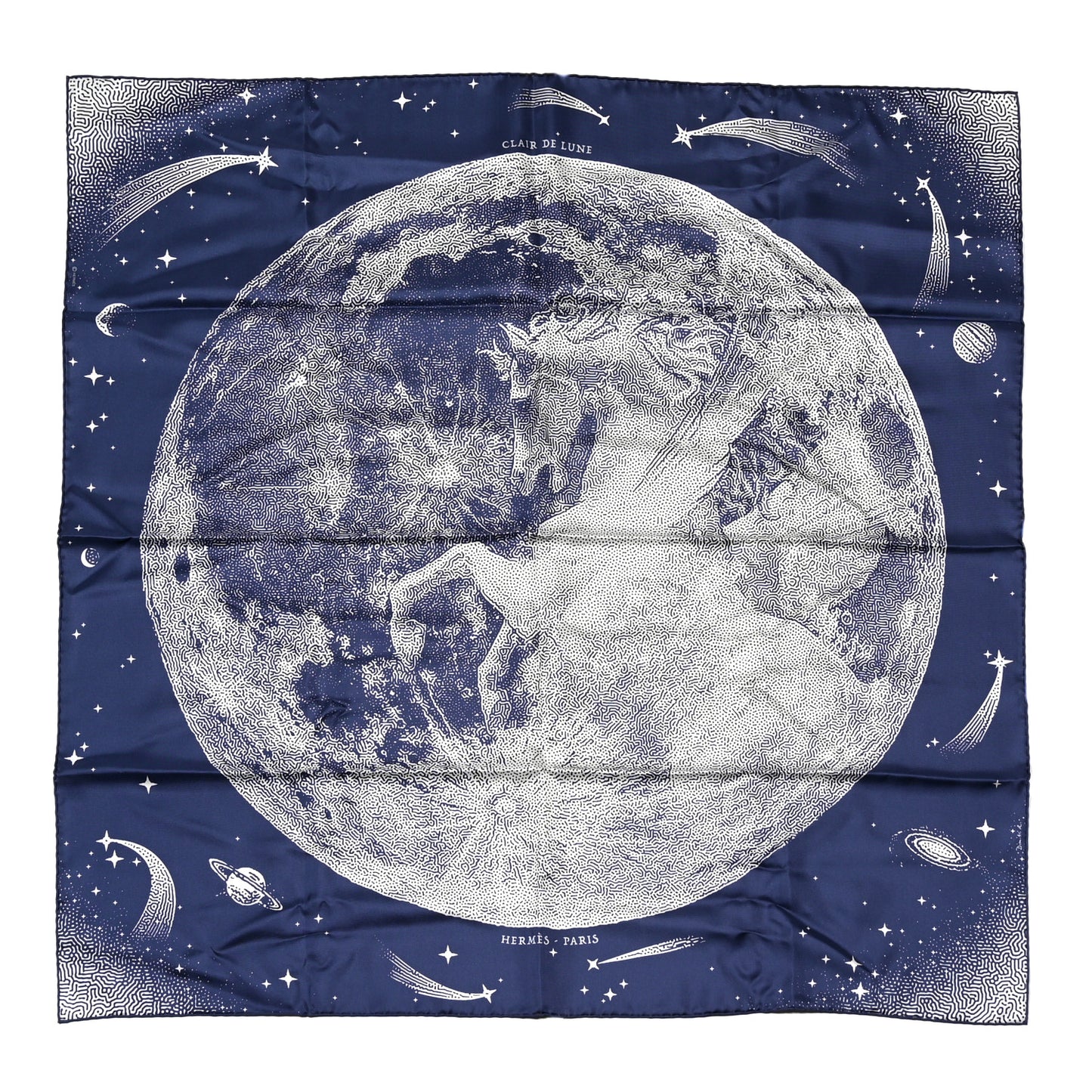 Silk Clair De Lune Double Face Scarf 90 Marine White Beige