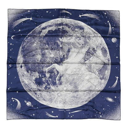 Hermes Silk Clair De Lune Double Face Scarf 90 Marine White Beige 1 of 7