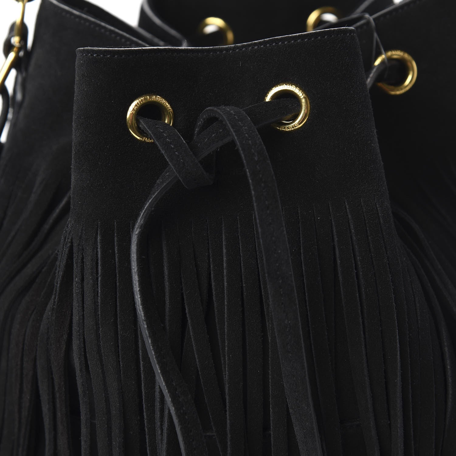 Saint Laurent Suede Calfskin Medium Emmanuelle Fringe Bucket Bag Black 9 of 9