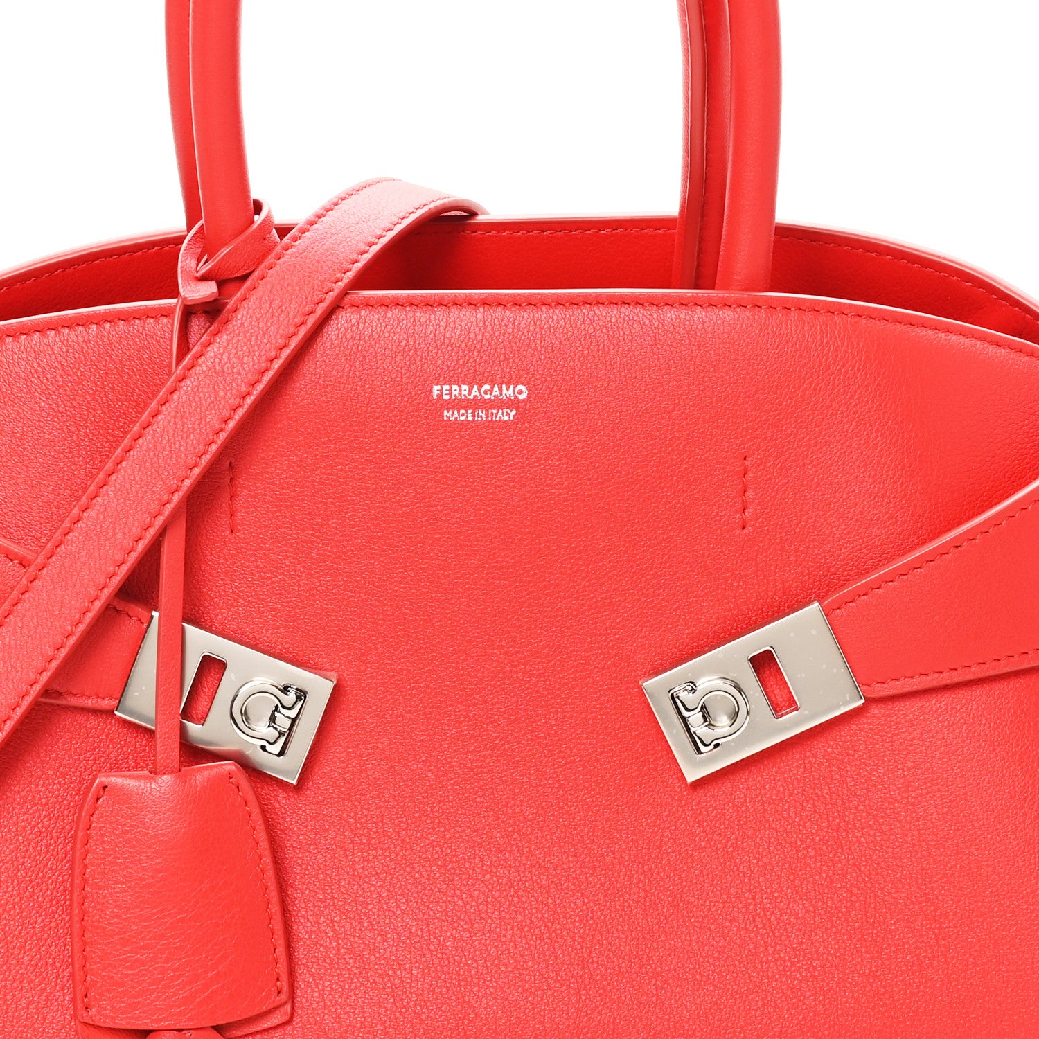 Salvatore Ferragamo Natural Grain Calfskin Medium Hug Bag Flame Red 7 of 9
