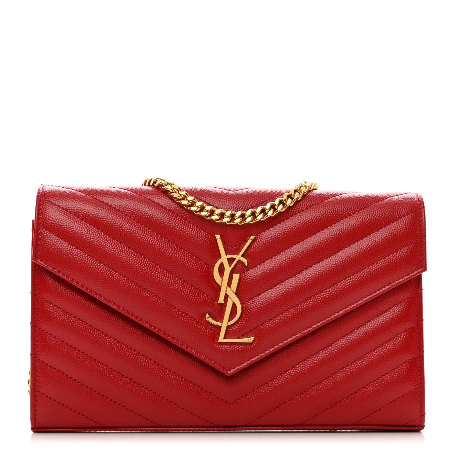 Saint Laurent Grain De Poudre Matelasse Chevron Monogram Chain Wallet 1 of 8