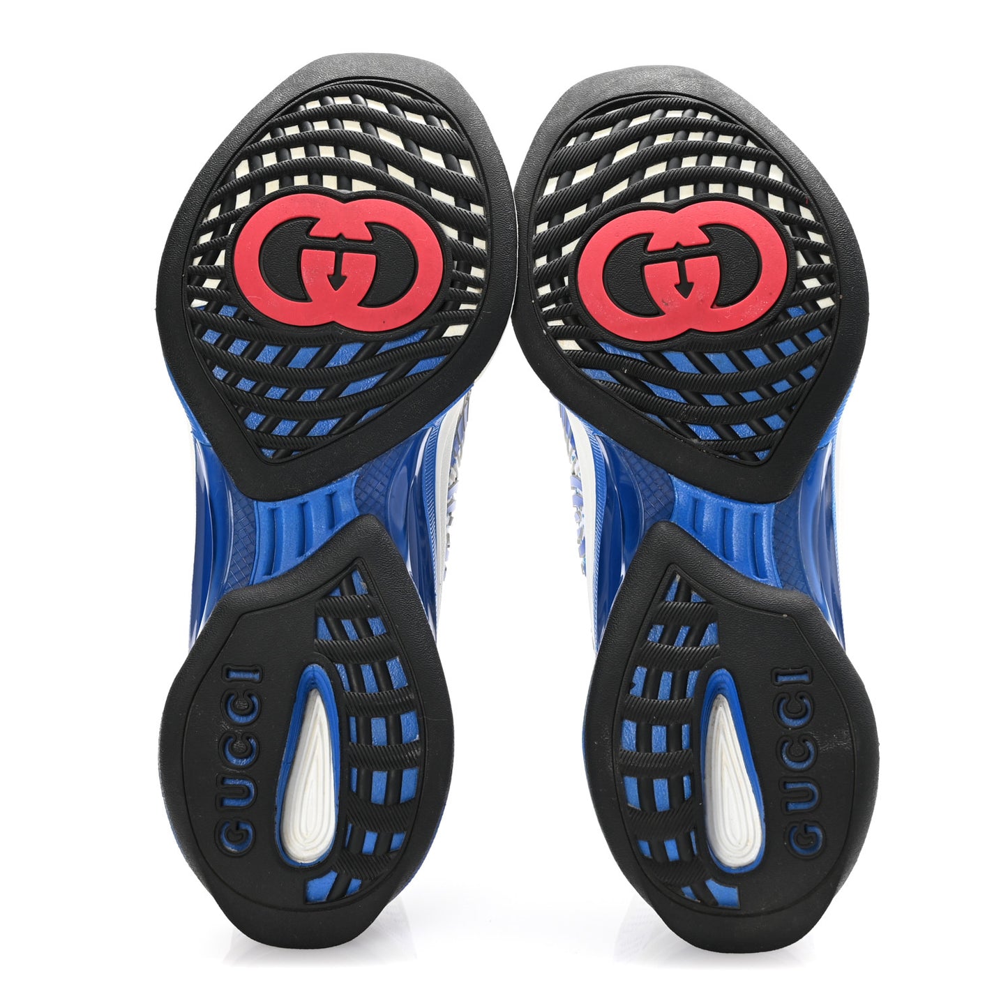 Technical Knit Fabric Waves GG Monogram Womens Gucci Run Sneakers 39.5 Great White Bright Splash Thunder Grey Sky