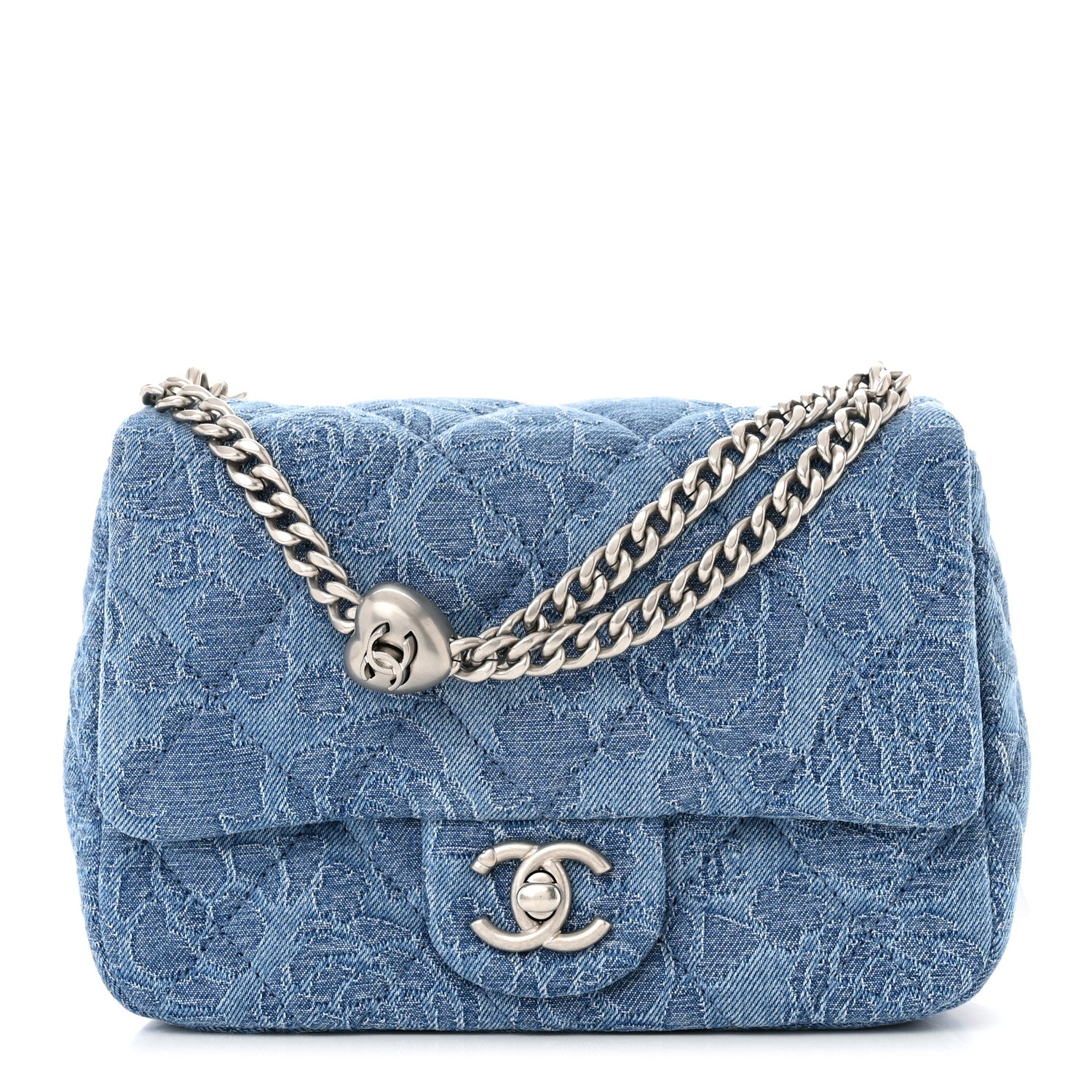 Chanel Denim Quilted Camellia Sweetheart Mini Flap Blue 1 of 11