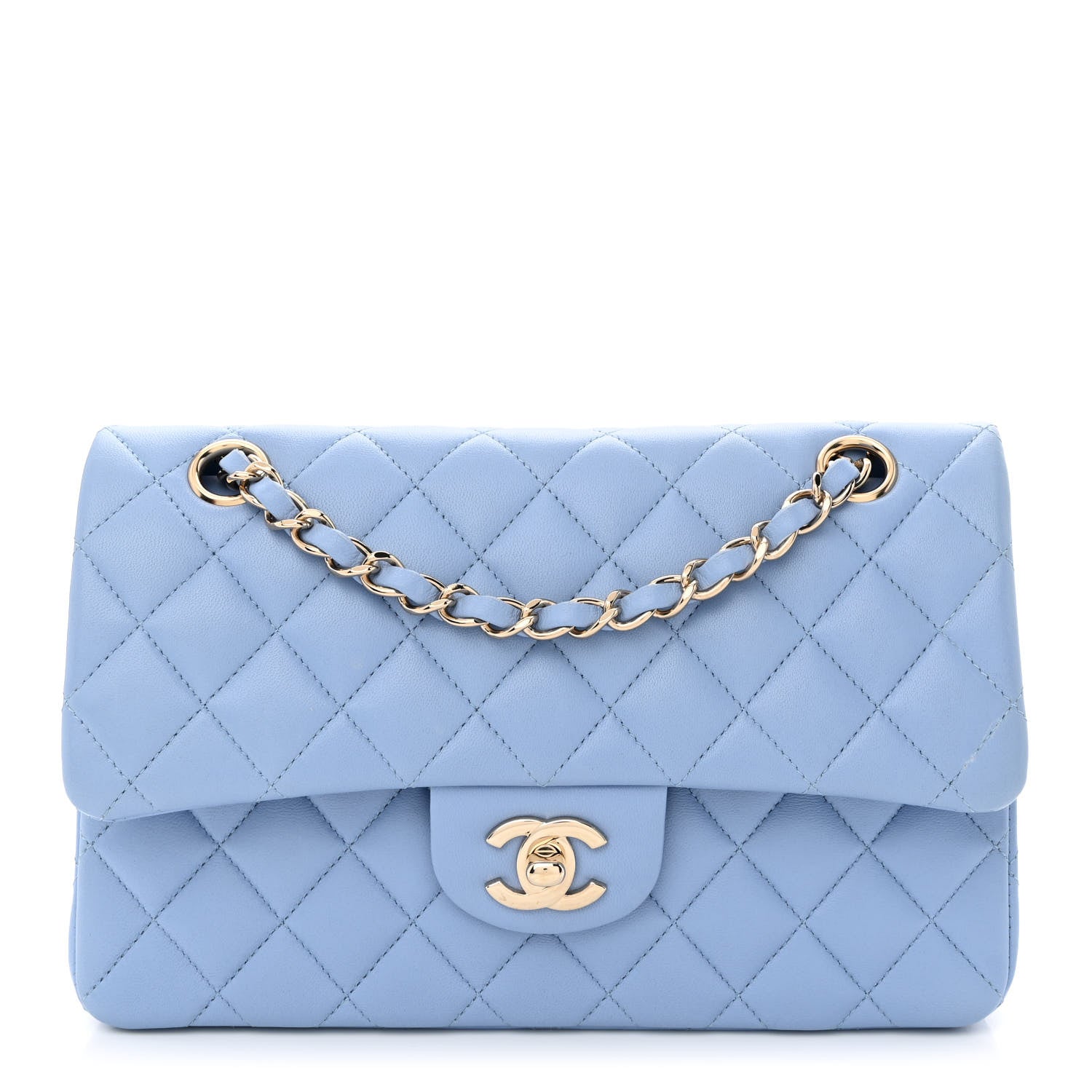Chanel Lambskin Quilted Small Double Flap Light Blue 1 of 10
