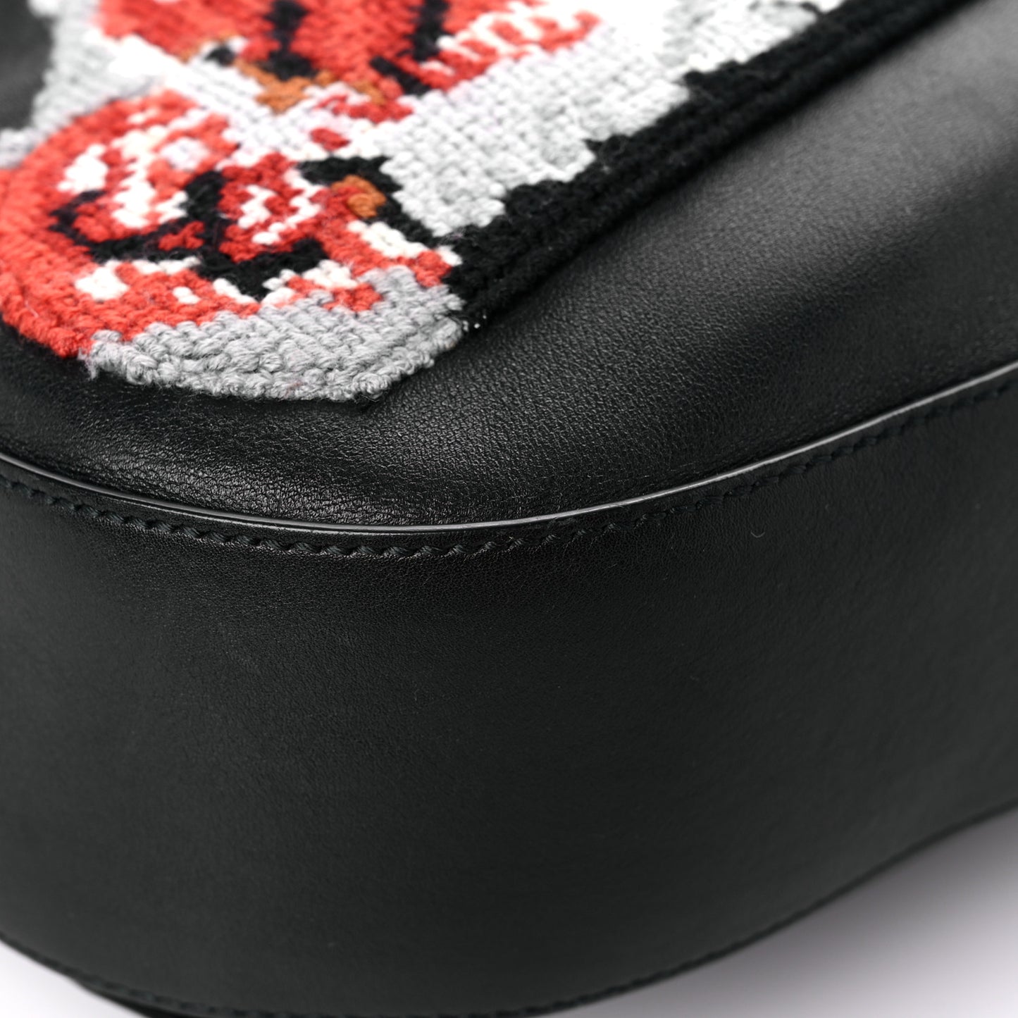 Calfskin Dog Embroidered Extra Large Dionysus Hobo Black