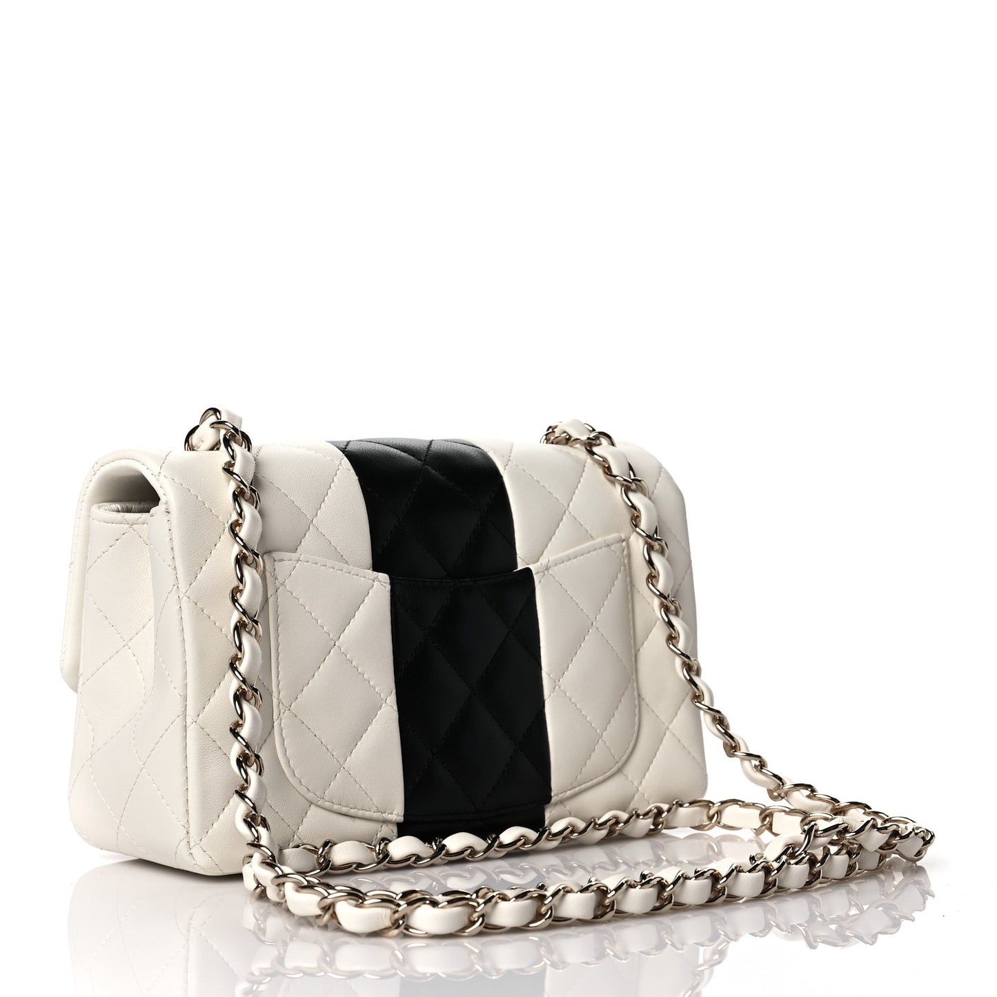 Lambskin Quilted Mini Rectangular Flap White Black