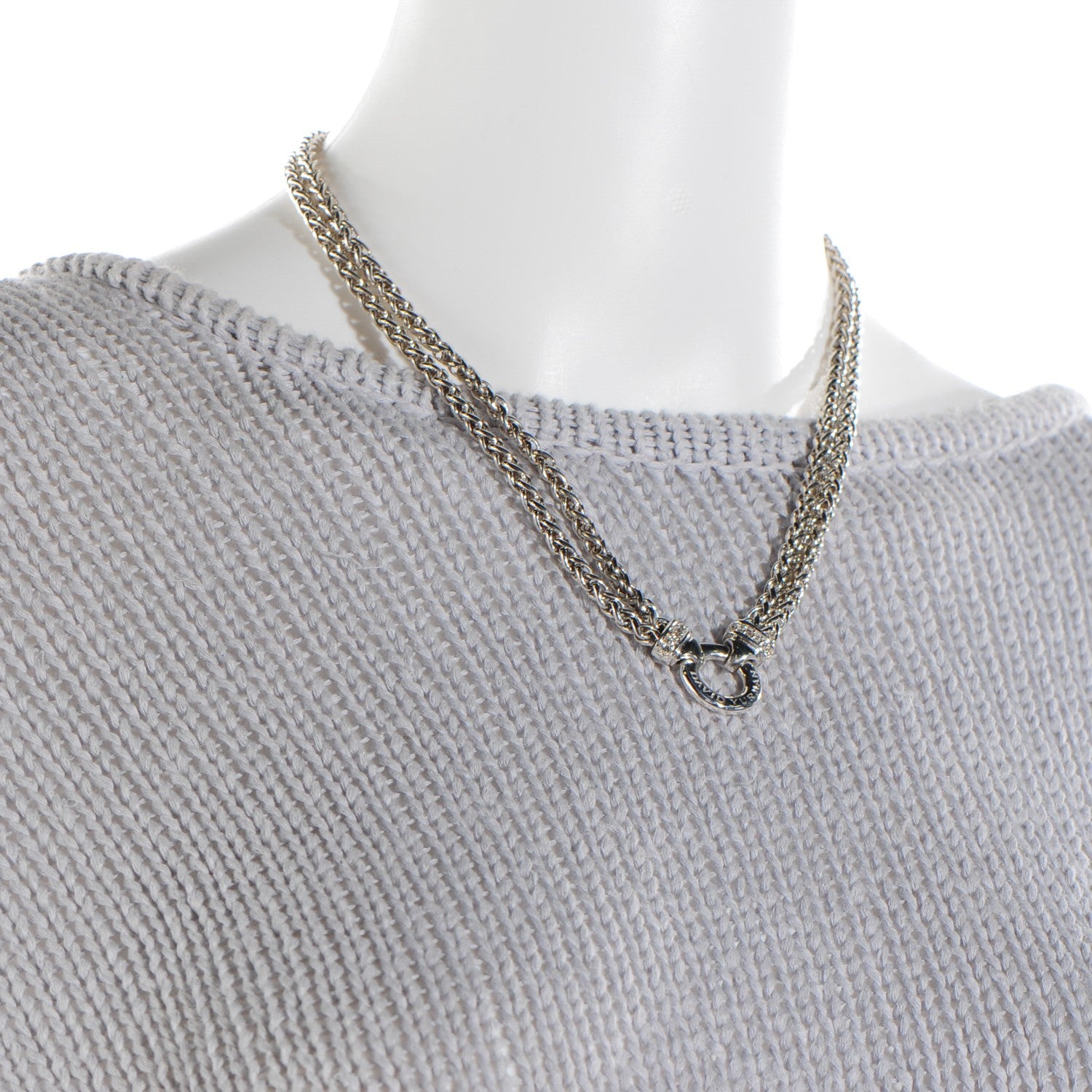 David Yurman Sterling Silver Diamond 18mm Double Wheat Chain Necklace 2 of 5