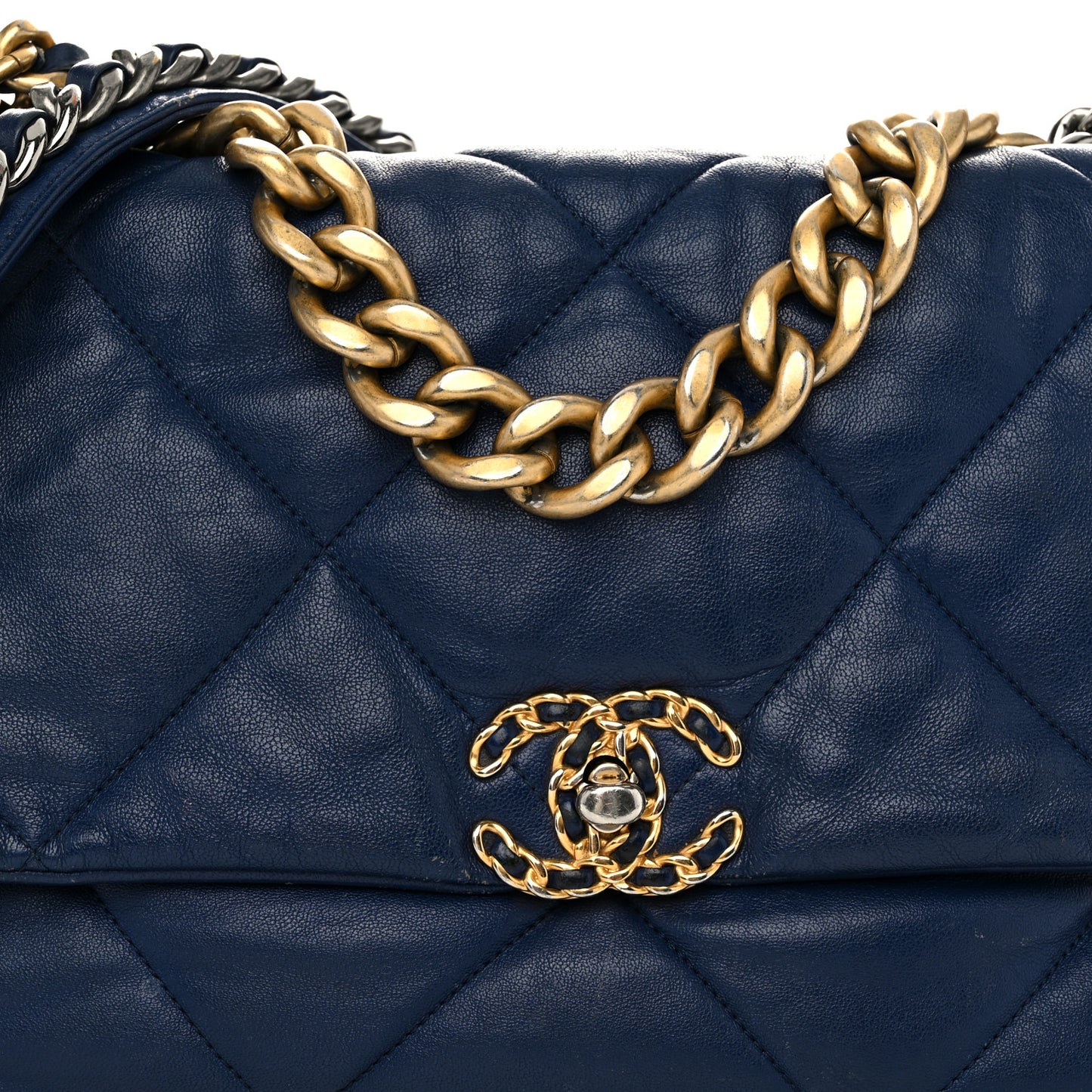Goatskin Quilted Large Chanel 19 Flap Dark Blue