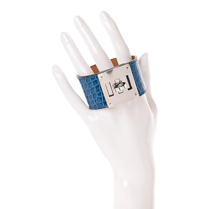Hermes Shiny Alligator Kelly Dog Cuff Bleu Izmir 2 of 6