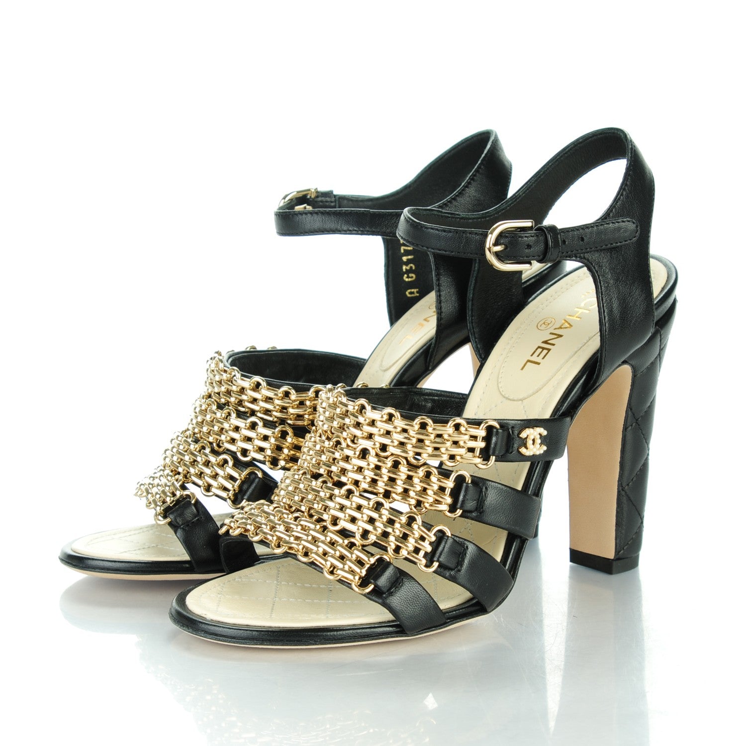 Chanel Lambskin Reissue Chain Sandals 36.5 Black Gold 3 of 9