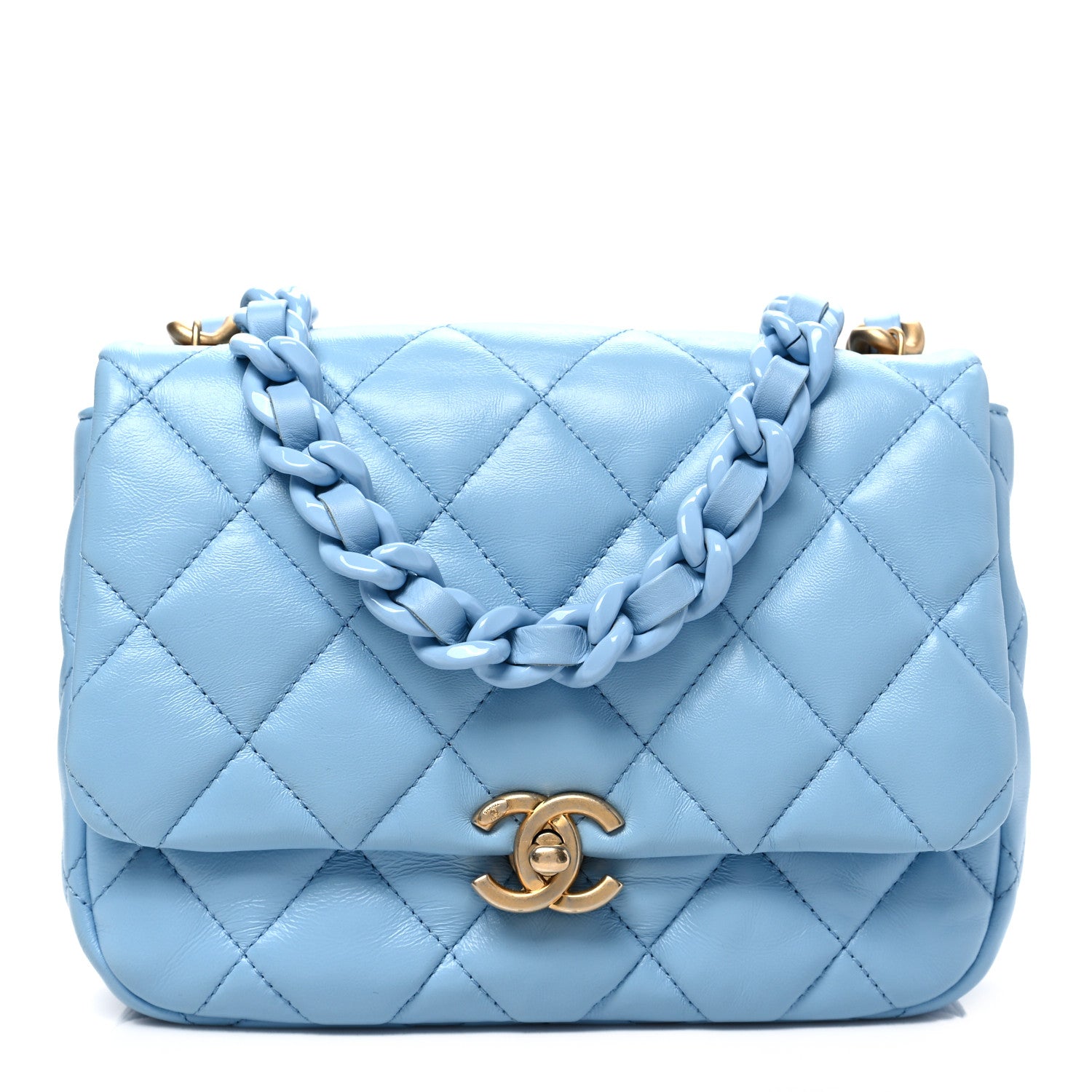 Chanel Lambskin Quilted Small Lacquered Chain Flap Light Blue 1 of 7