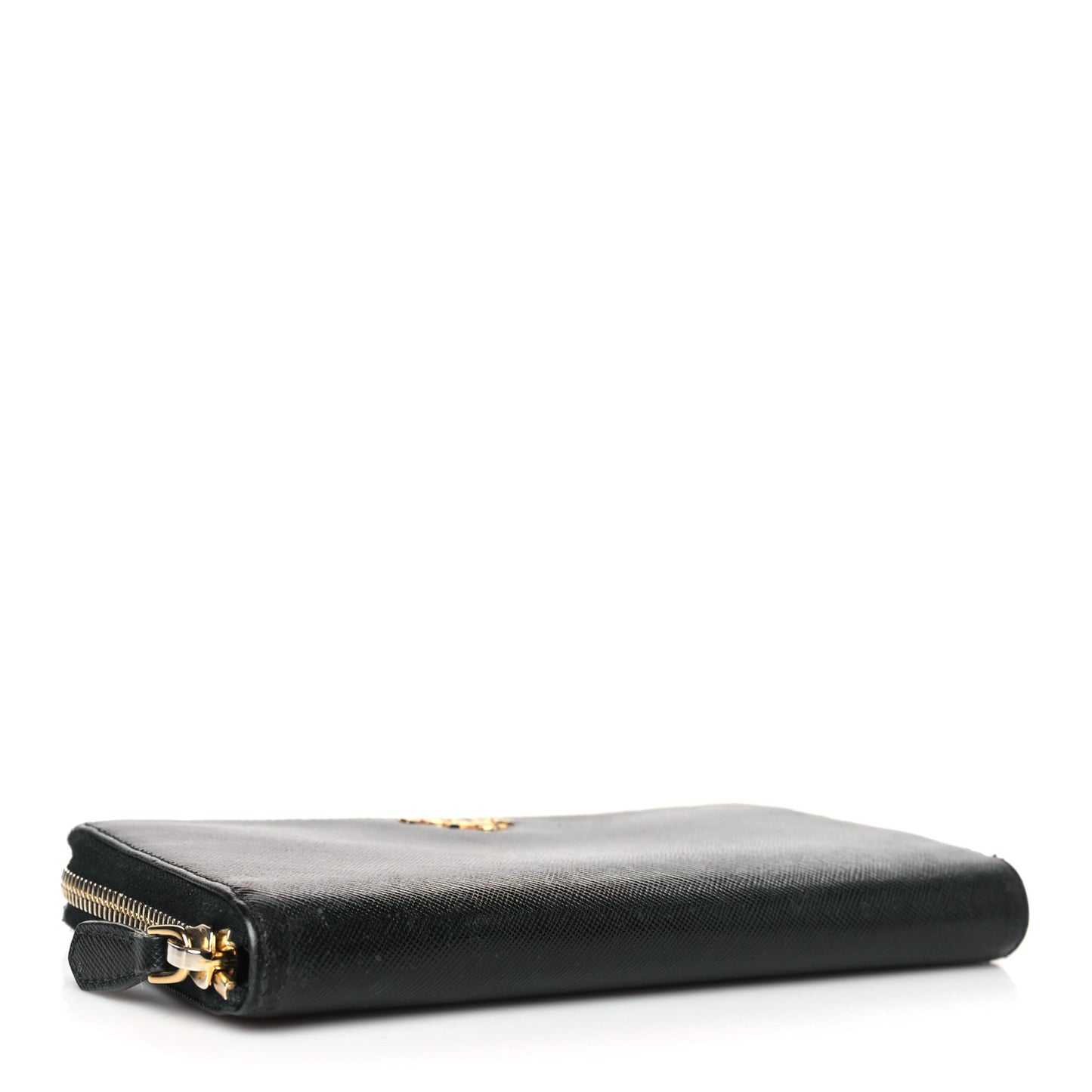 Saffiano Metal Zip Around Wallet Black