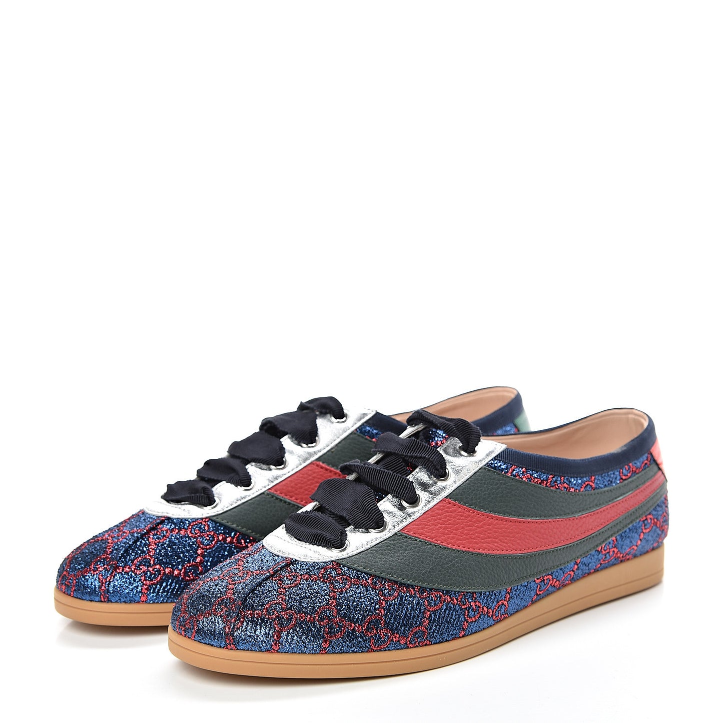 Lurex Calfskin Web GG Monogram Womens Falacer Sneakers 41 Iridescent Blue Iridescent Red Silver