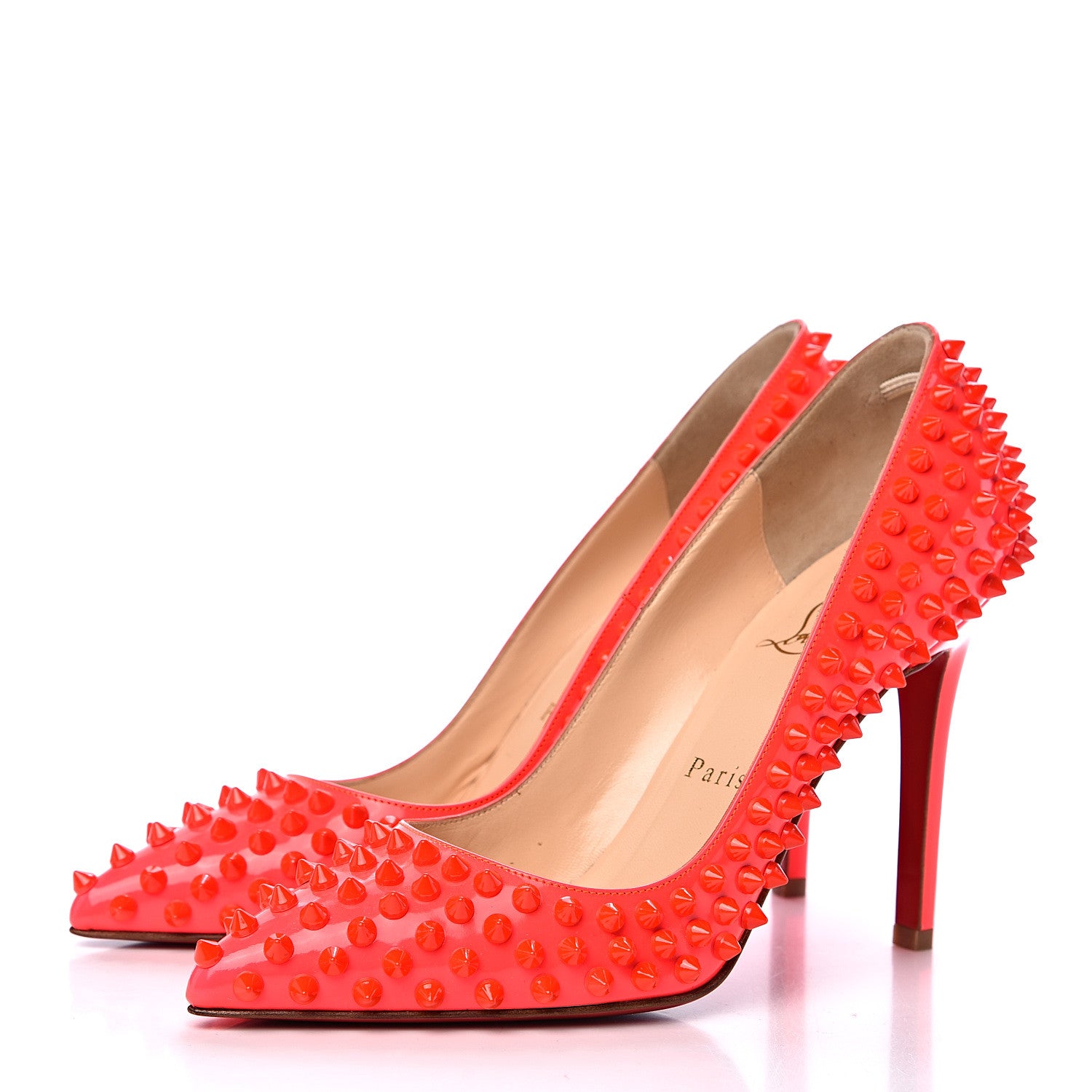 Christian Louboutin Patent Pigalle Spikes 100 Pumps 37 Rose Paris 3 of 10