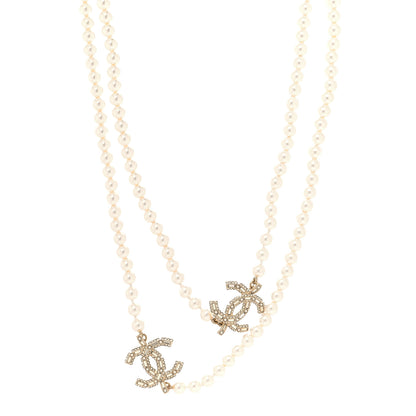 Chanel Pearl Baguette Crystal CC Long Necklace Gold 1 of 4
