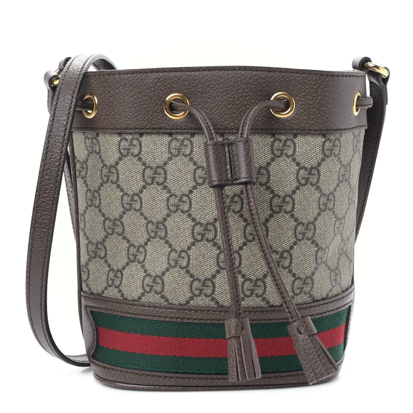 GG Supreme Monogram Web Mini Ophidia Bucket Bag Brown