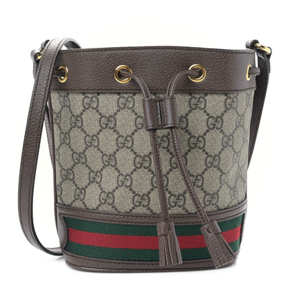 Gucci GG Supreme Monogram Web Mini Ophidia Bucket Bag Brown 1 of 9