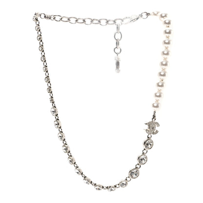 Chanel Pearl Crystal CC Choker Necklace Silver 3 of 5