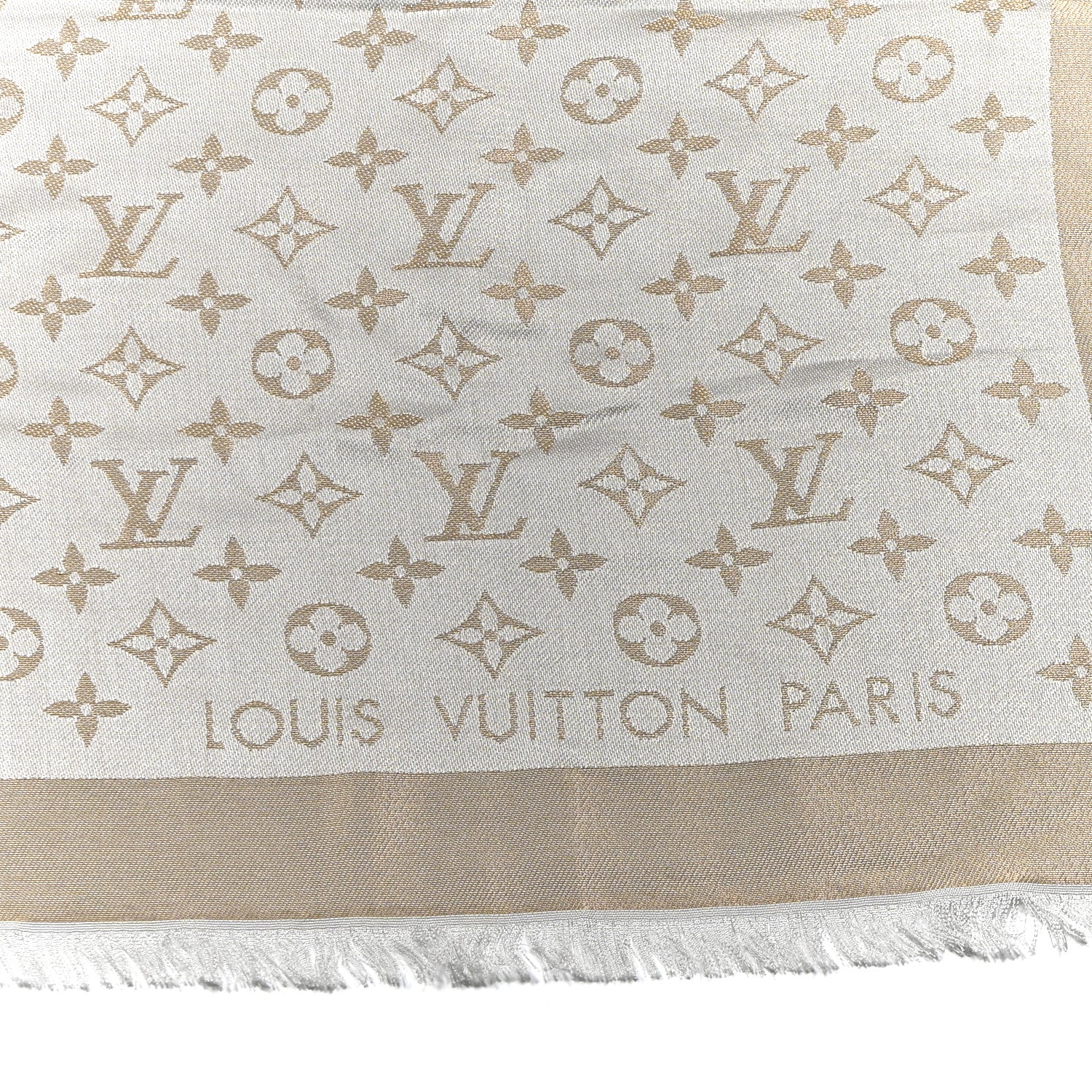 Louis Vuitton Silk Lurex Wool Monogram Shine Shawl Greige 2 of 3